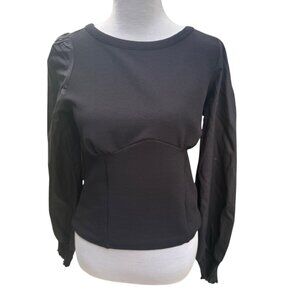 Anthropologie Black Long Sleeve Puff Shoulder Top Size M